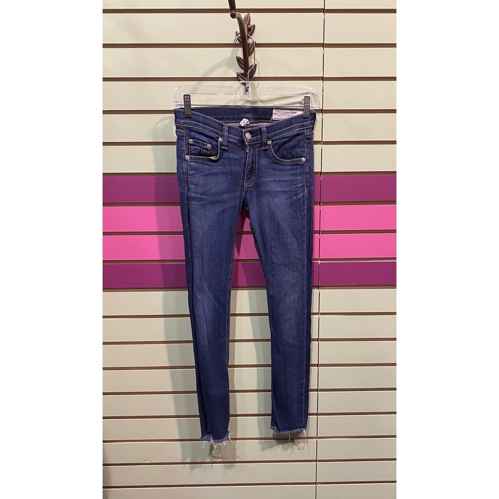RAG & BONE JEAN Capri Skinny Denim Raw Hem Dark Wash Women's Jeans Size 24